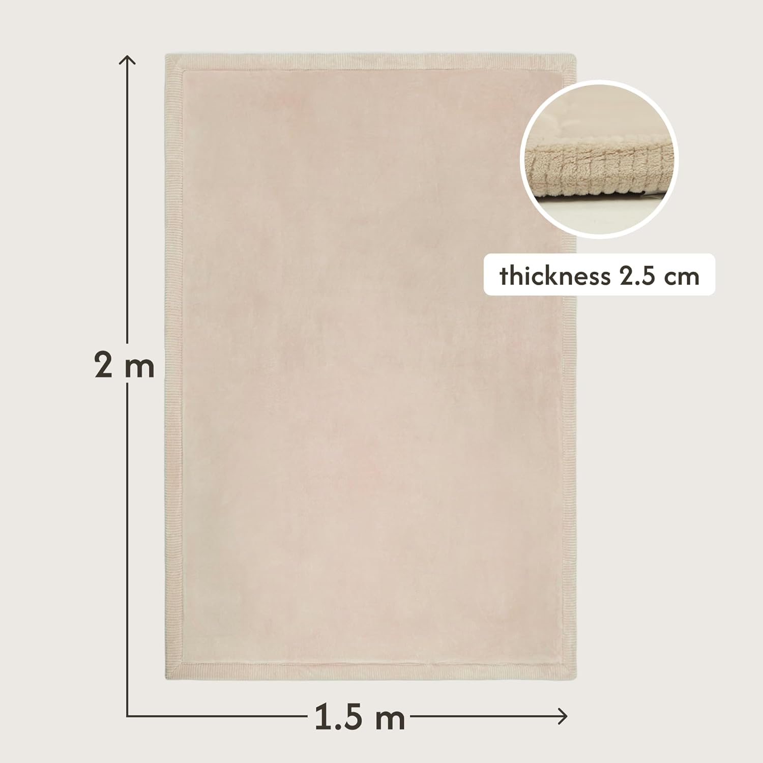 Premium Large Velvet Baby Play Mat 200x150x2.5cm, Beige