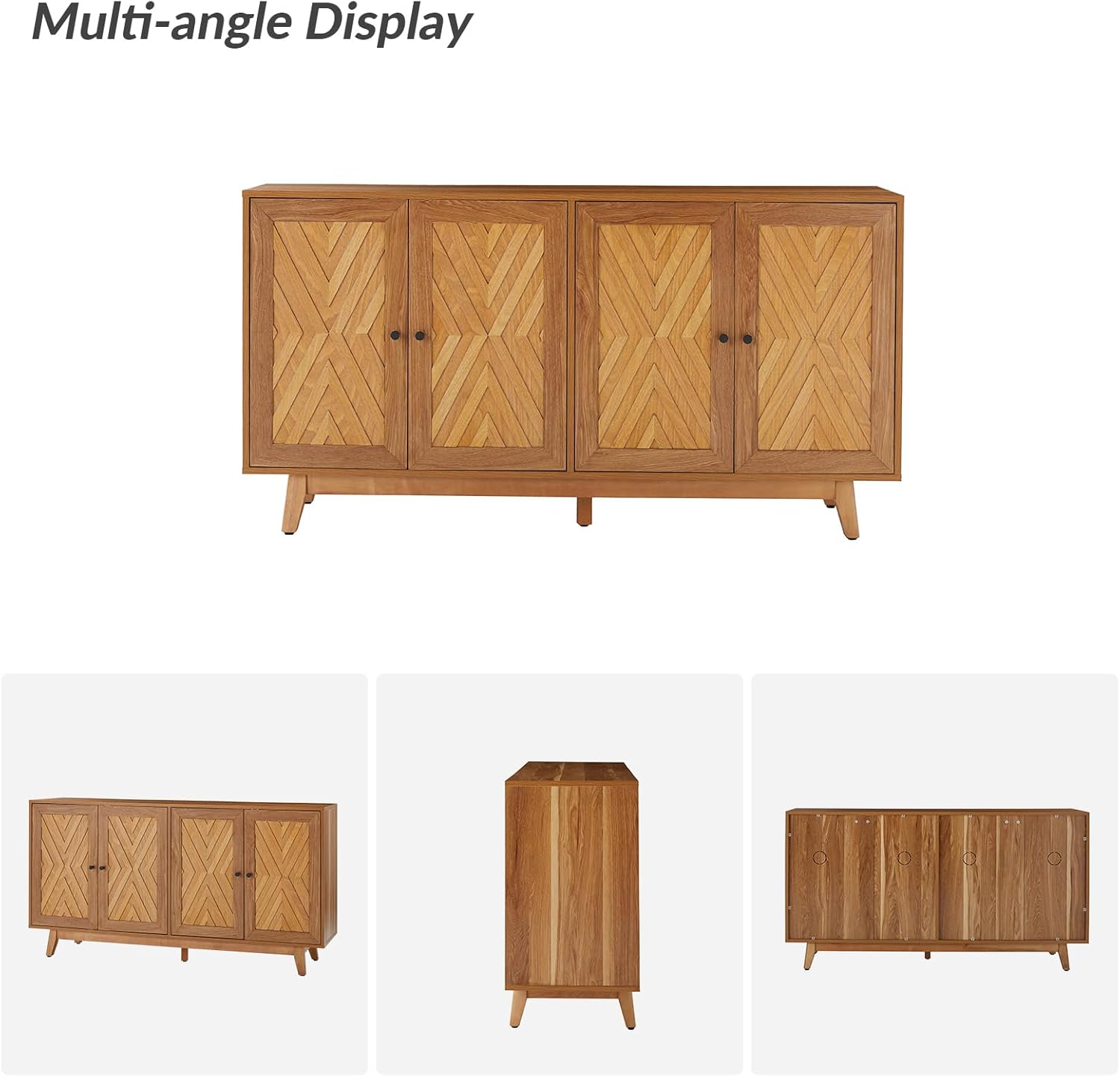Sideboard with 4 Doors and Adjustable Shelves, Large Sideboard Storage Cabinet Wooden