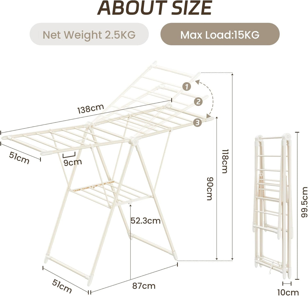 Clothes Drying Rack, 2 Layer Foldable Clothes Horse with 3 Height Adjustable Clothes Airer