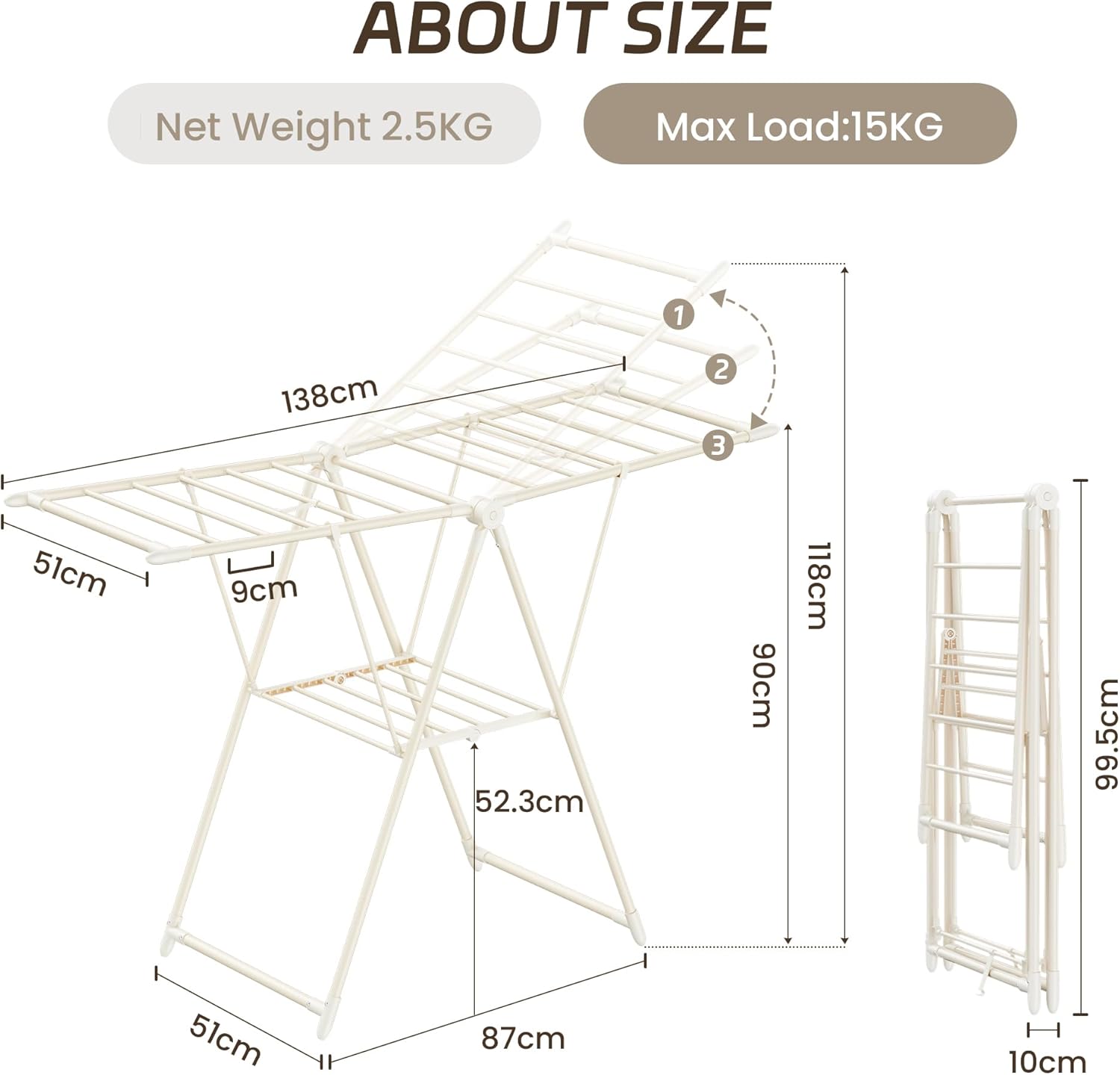 Clothes Drying Rack, 2 Layer Foldable Clothes Horse with 3 Height Adjustable Clothes Airer