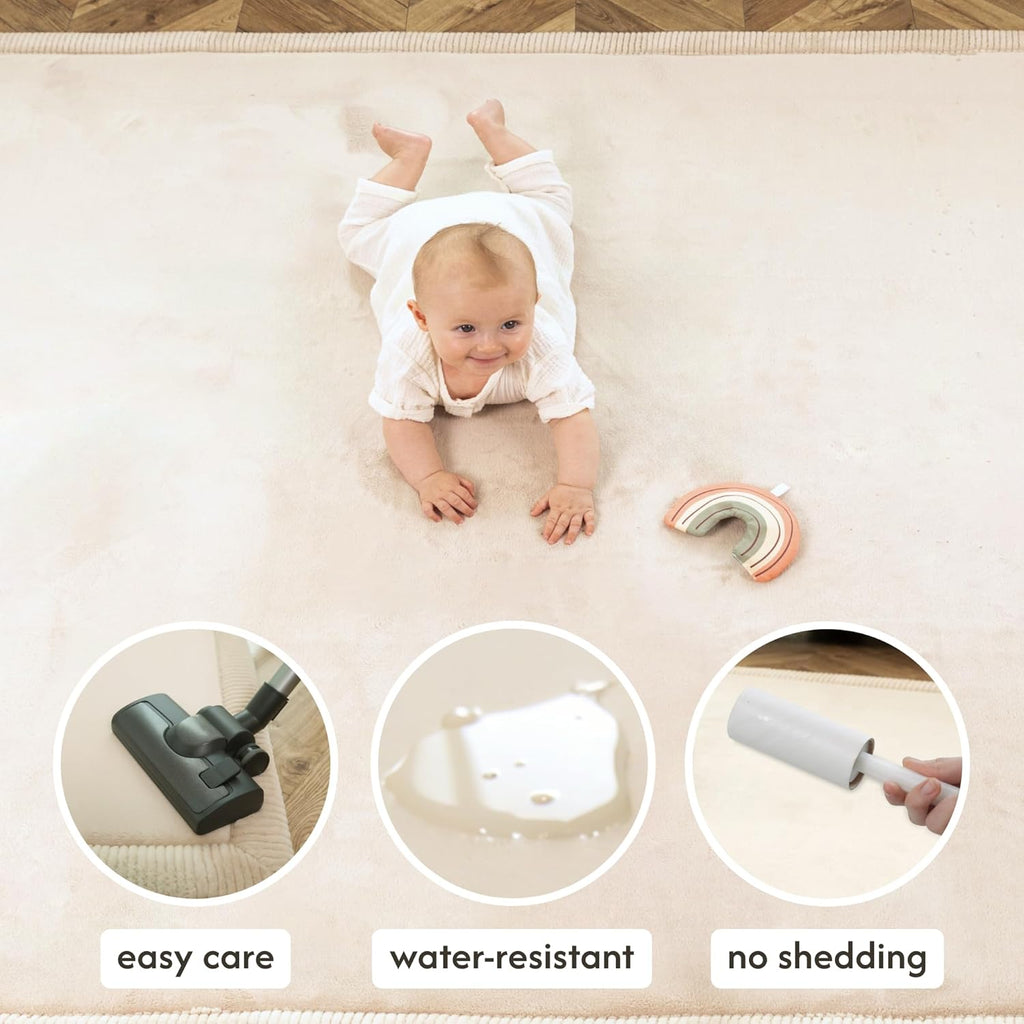 Premium Large Velvet Baby Play Mat 200x150x2.5cm, Beige