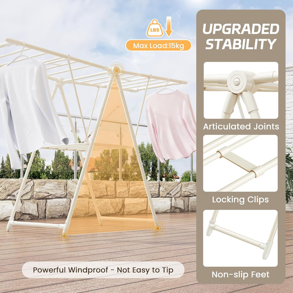 Clothes Drying Rack, 2 Layer Foldable Clothes Horse with 3 Height Adjustable Clothes Airer