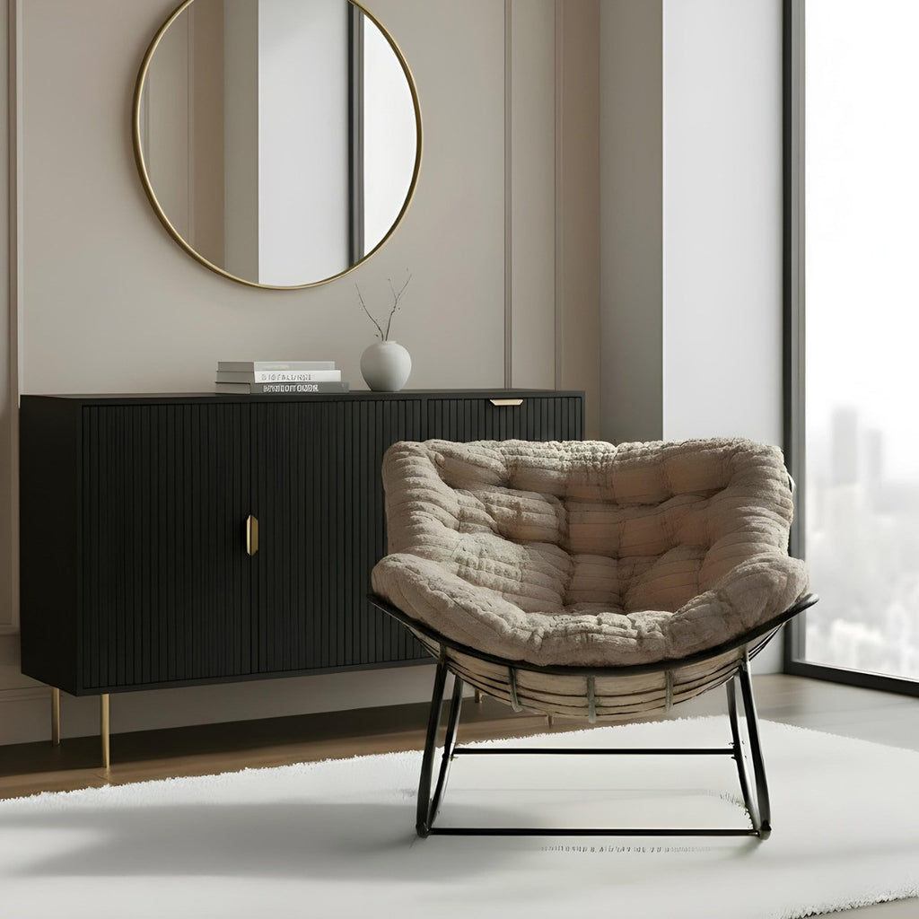 Ribbed Faux Fur Rocking Chair - Natural
