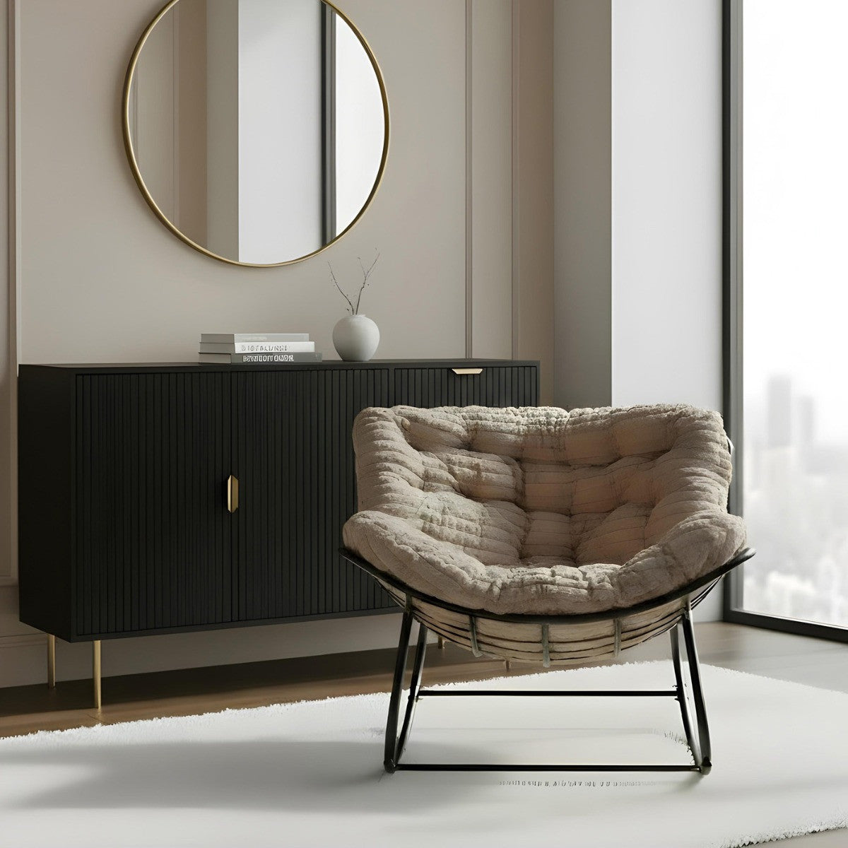 Ribbed Faux Fur Rocking Chair - Natural