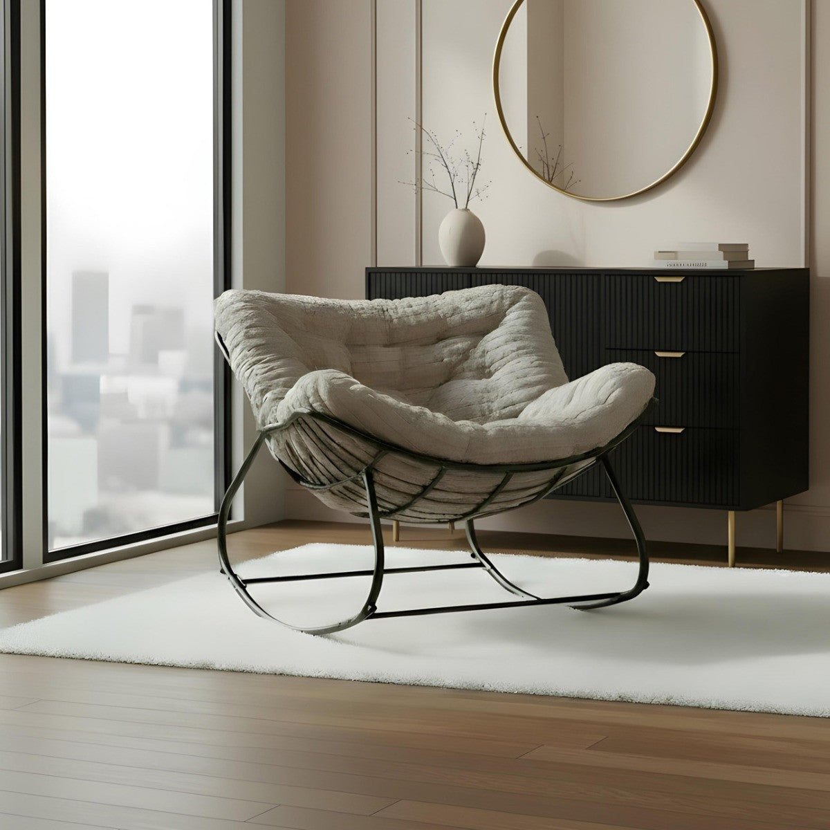 Ribbed Faux Fur Rocking Chair - Natural