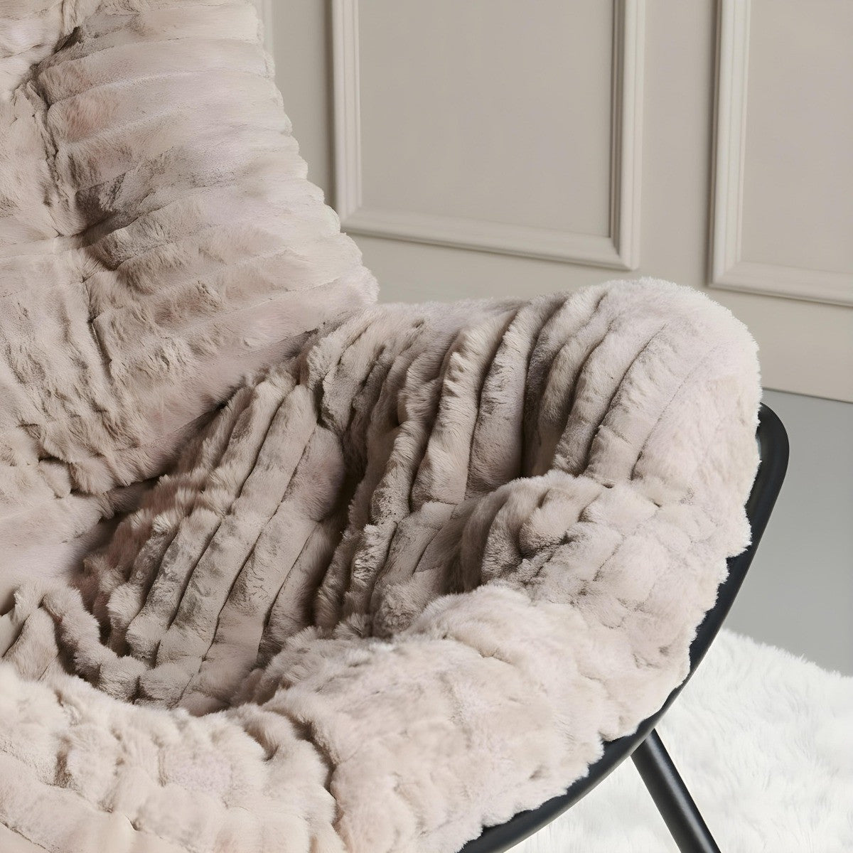 Ribbed Faux Fur Rocking Chair - Natural